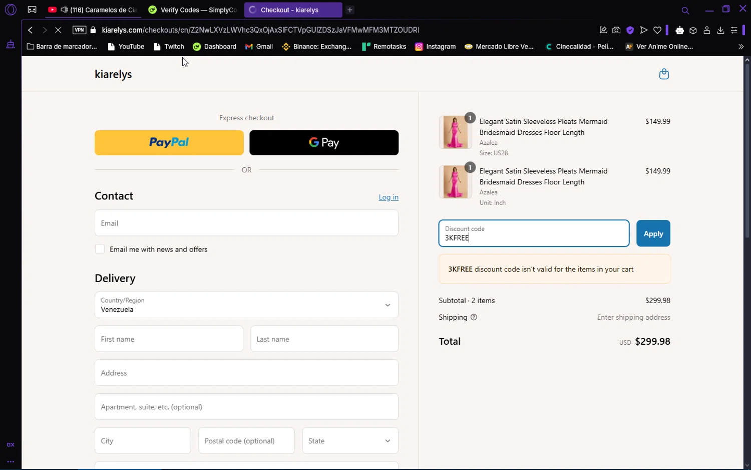 kiarelys promo code screenshot showing code 3KFREE applied at kiarelys checkout page. Uploaded by SimplyCodes community member VoucherAce8469 on Mar 27, 2025
