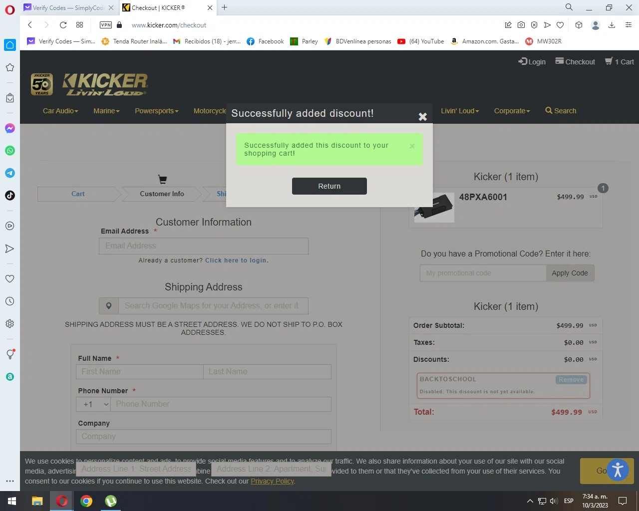 where to use KICKER promo code box