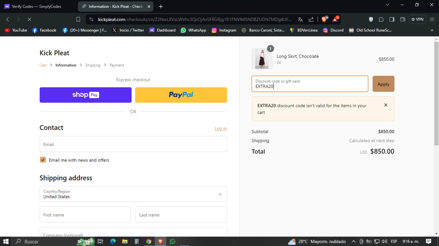 Kick Pleat checkout page showing Kick Pleat promo code box | Screenshot taken by SimplyCodes community member on Apr 2, 2024