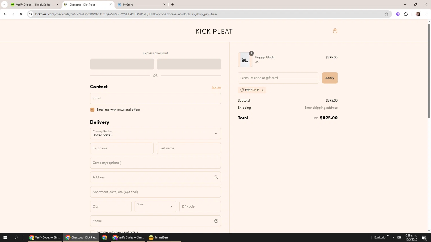 Kick Pleat promo code screenshot showing code FREESHIP applied at Kick Pleat checkout page. Uploaded by SimplyCodes community member Levi_Ackerman on May 10, 2025