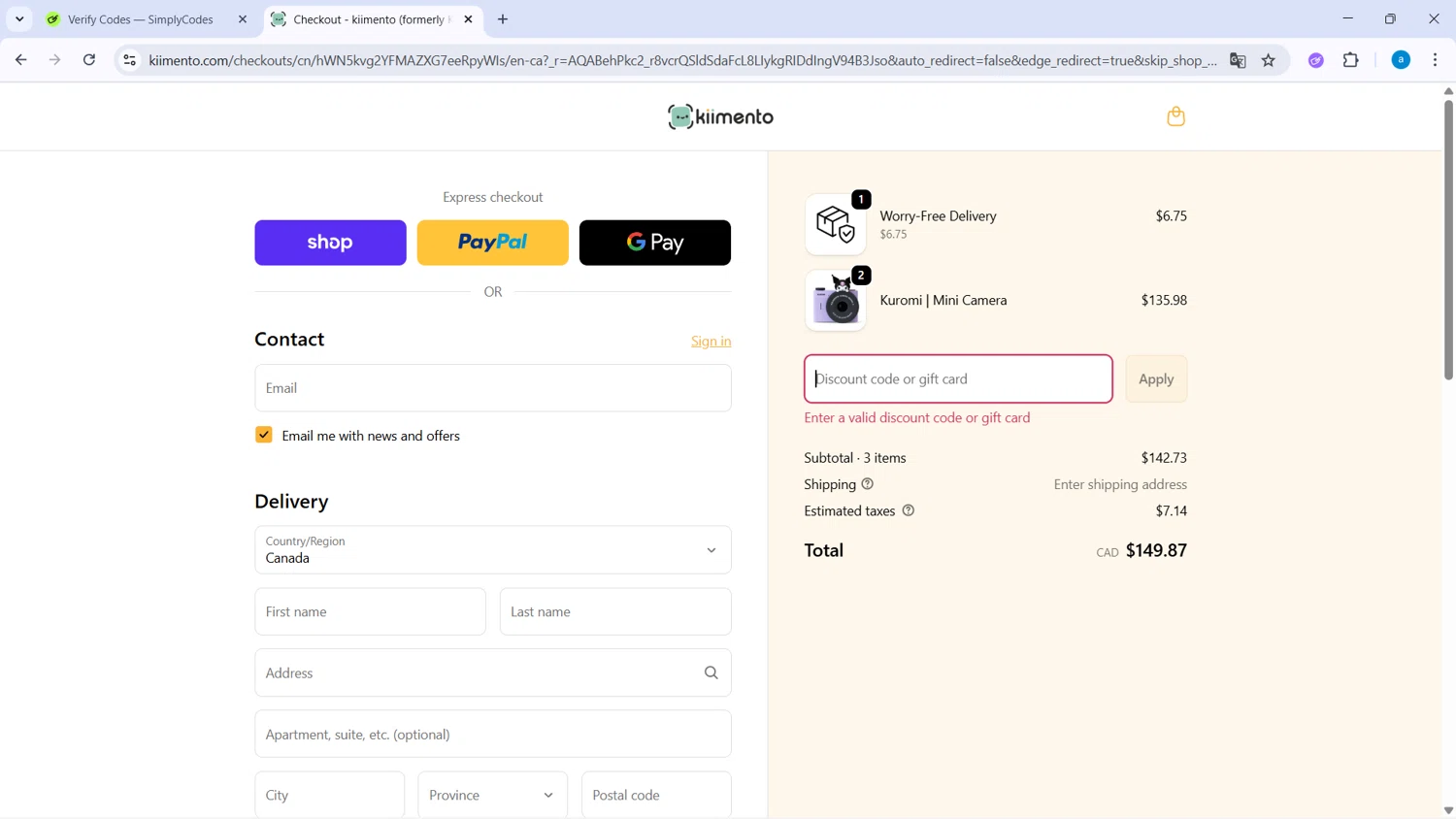kiimento promo code screenshot showing code early20 applied at kiimento checkout page. Uploaded by SimplyCodes community member WiseHawk9255 on Nov 26, 2025