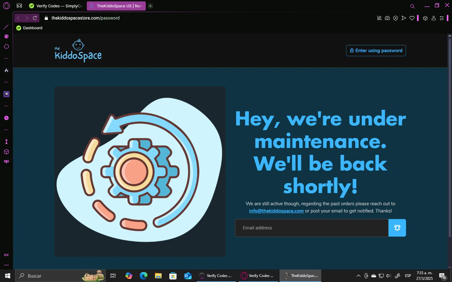 TheKiddoSpace coupon code screenshot showing code SAVE10 applied at TheKiddoSpace checkout page. Uploaded by SimplyCodes community member GoldHawk6293 on Mar 27, 2025