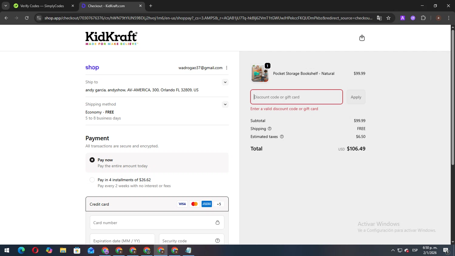 KidKraft coupon code screenshot showing code RACHEL10 applied at KidKraft checkout page. Uploaded by SimplyCodes community member Andygar on Jan 2, 2026