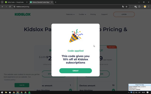 Kidslox checkout page showing Kidslox promo code box | Screenshot taken by SimplyCodes community member on Jul 28, 2024