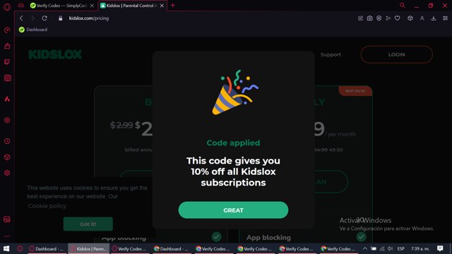 Kidslox checkout page showing Kidslox promo code box | Screenshot taken by SimplyCodes community member on Aug 26, 2024