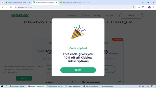 Kidslox checkout page showing Kidslox promo code box | Screenshot taken by SimplyCodes community member on May 3, 2024