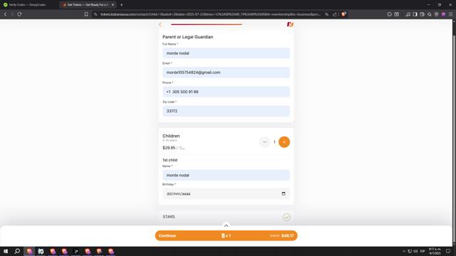 KidZania checkout page showing KidZania promo code box | Screenshot taken by SimplyCodes community member on Jul 9, 2025