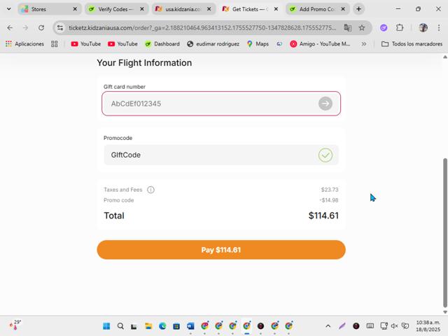 KidZania checkout page showing KidZania promo code box | Screenshot taken by SimplyCodes community member on Aug 18, 2025