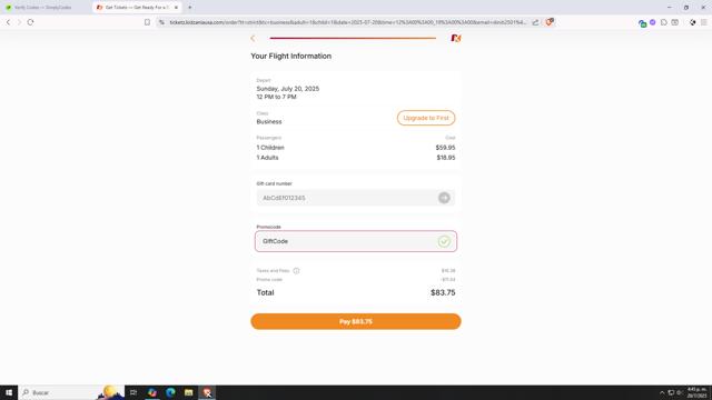 KidZania checkout page showing KidZania promo code box | Screenshot taken by SimplyCodes community member on Jul 20, 2025
