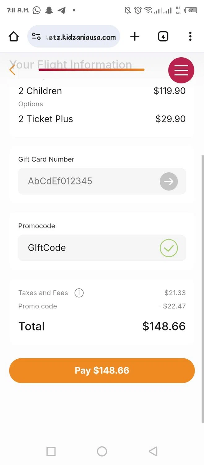 KidZania checkout page showing KidZania promo code box | Screenshot taken by SimplyCodes community member on Oct 15, 2025