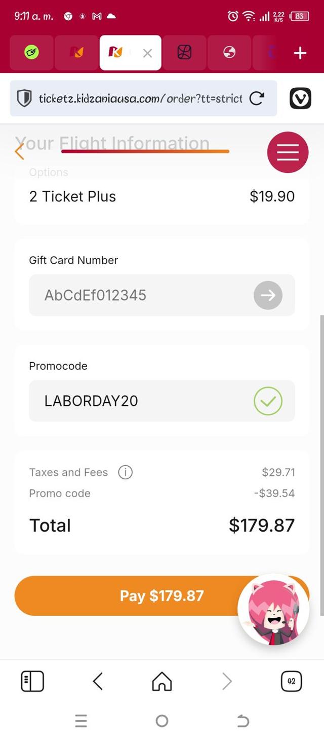 KidZania checkout page showing KidZania promo code box | Screenshot taken by SimplyCodes community member on Sep 23, 2025