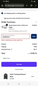 SWIMMER25 coupon verification screenshot