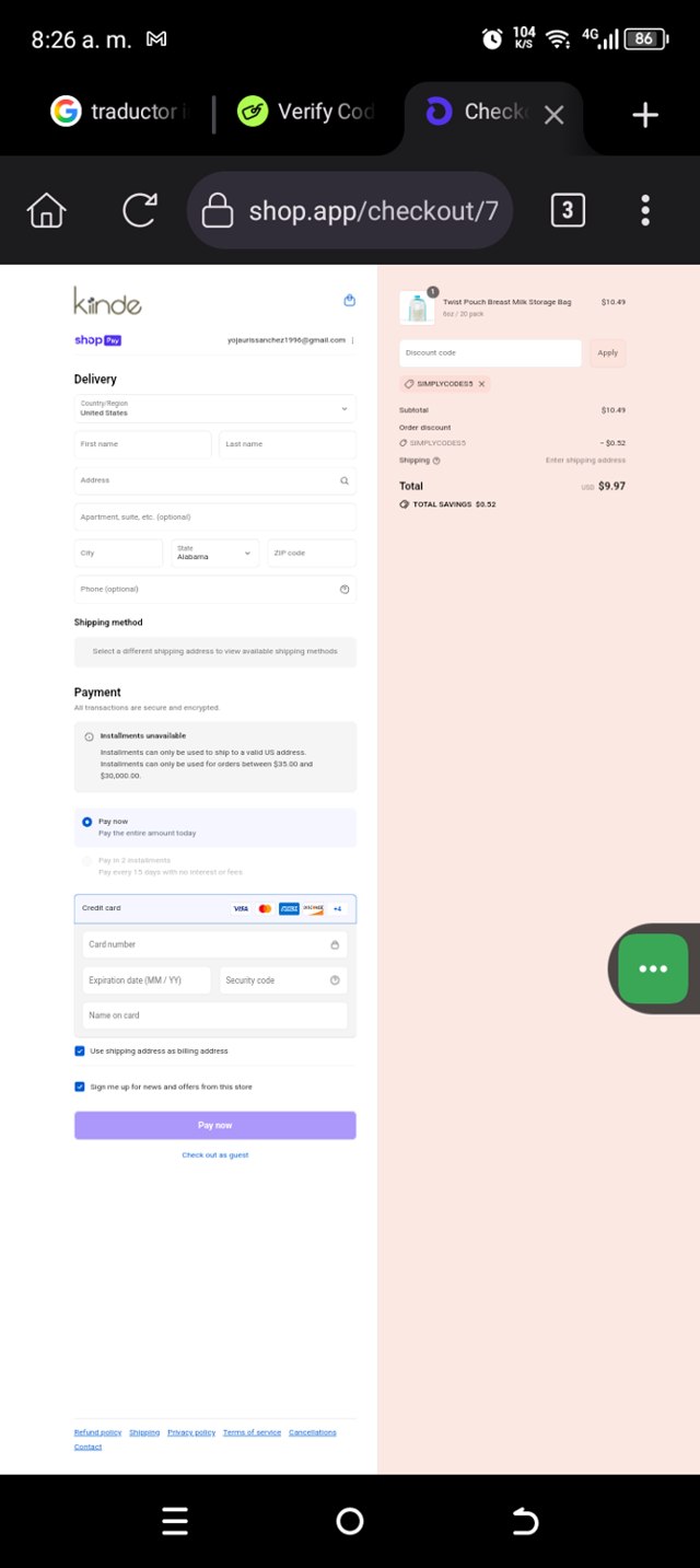 Kiinde checkout page showing Kiinde discount code box | Screenshot taken by SimplyCodes community member on Aug 16, 2025