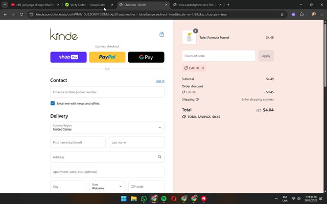Kiinde checkout page showing Kiinde discount code box | Screenshot taken by SimplyCodes community member on Jul 20, 2025