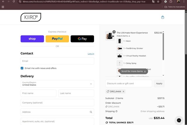 Kiiro0 checkout page showing Kiiro0 promo code box | Screenshot taken by SimplyCodes community member on Aug 31, 2025