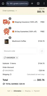 KIKIGREEN coupon verification screenshot