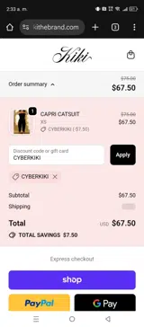 KIKI THE BRAND coupon verification screenshot