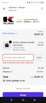 Kikwear coupon verification screenshot