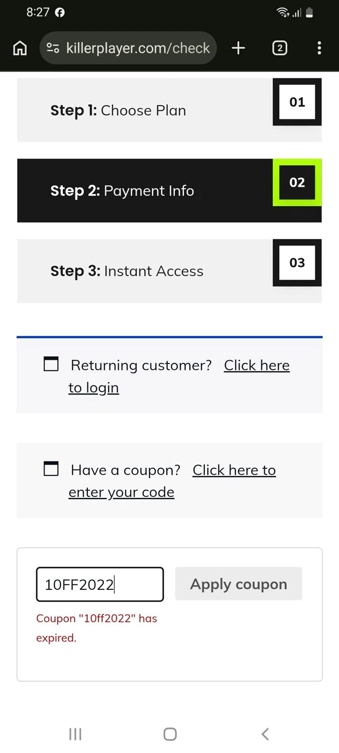KillerPlayer promo code screenshot showing code 10FF2022 applied at KillerPlayer checkout page. Uploaded by SimplyCodes community member tulioriera on Feb 17, 2026