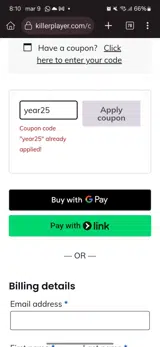year25 coupon verification screenshot