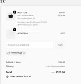THANKYOU20 coupon verification screenshot