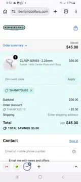 Kimberland Collars coupon verification screenshot