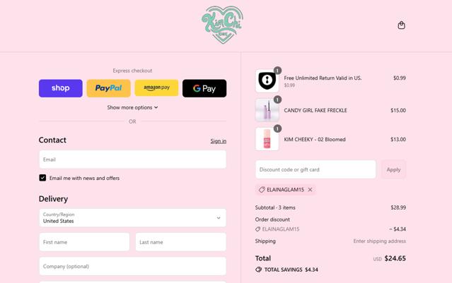 KimChi Chic Beauty checkout page showing KimChi Chic Beauty promo code box | Screenshot taken by SimplyCodes community member on Sep 14, 2025