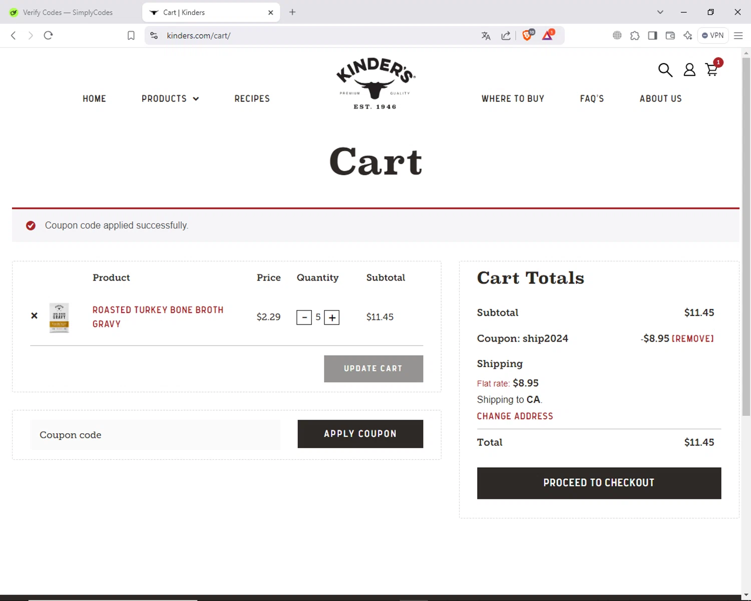 Kinder's checkout page showing Kinder's coupon code box | Screenshot taken by SimplyCodes community member on Oct 31, 2024