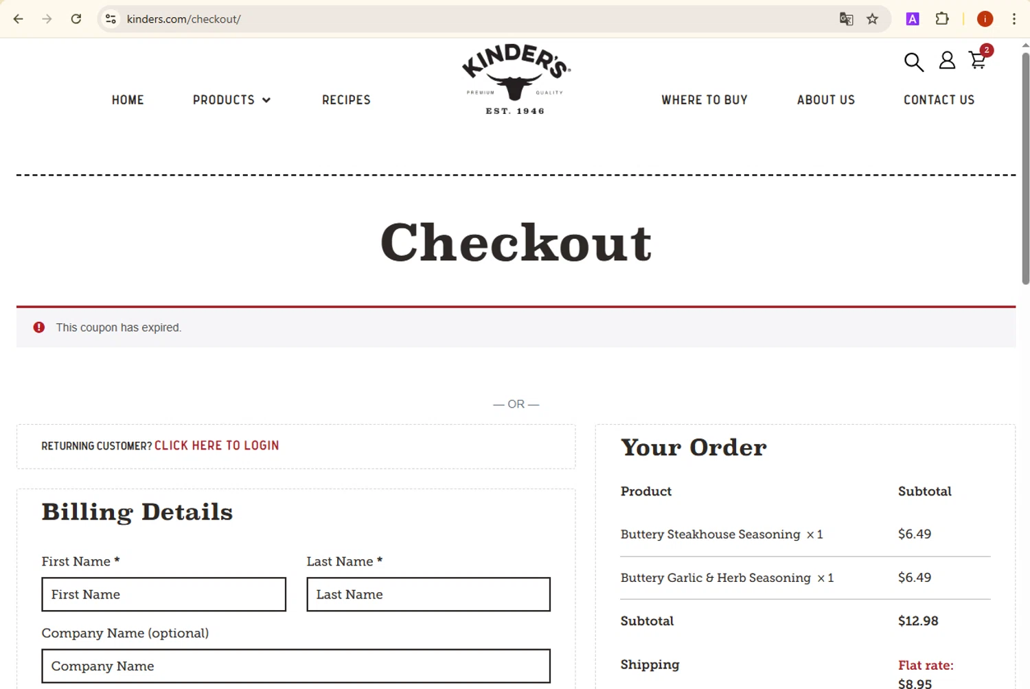 Kinder's coupon code screenshot showing code ship2024 applied at Kinder's checkout page. Uploaded by SimplyCodes community member SmartMaestro6853 on Mar 23, 2025
