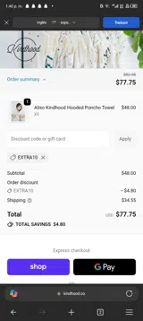 EXTRA10 coupon verification screenshot