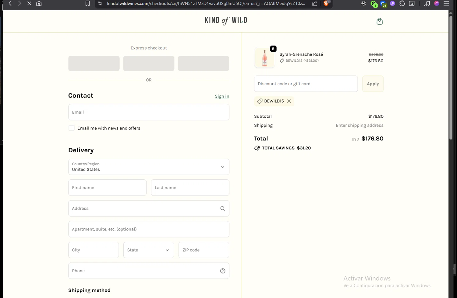 Kind of Wild promo code screenshot showing code BEWILD15 applied at Kind of Wild checkout page. Uploaded by SimplyCodes community member Jmhernand1 on Nov 7, 2025