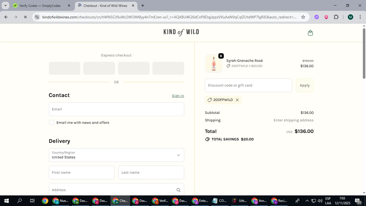 Kind of Wild promo code screenshot showing code 20OFFWILD applied at Kind of Wild checkout page. Uploaded by SimplyCodes community member suieeloves on Nov 12, 2025