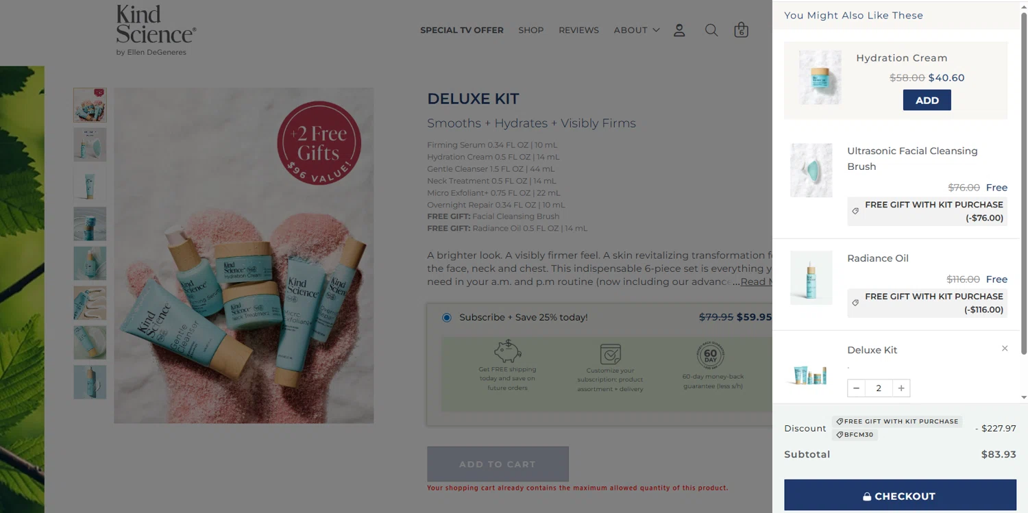Kind Science discount code screenshot showing code BFCM30 applied at Kind Science checkout page. Uploaded by SimplyCodes community member Dorothy on Dec 3, 2025