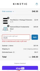 COLIN coupon verification screenshot