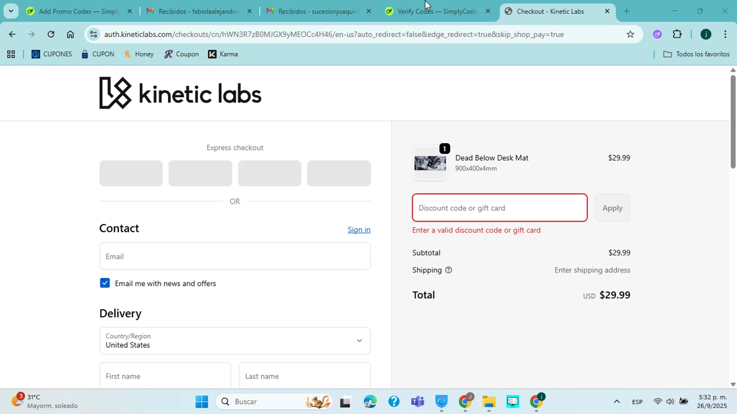 Kinetic Labs discount code screenshot showing code REALART12 applied at Kinetic Labs checkout page. Uploaded by SimplyCodes community member jorgejavierherrera on Sep 26, 2025