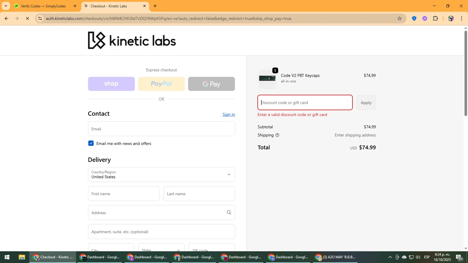 Kinetic Labs discount code screenshot showing code Codepbt applied at Kinetic Labs checkout page. Uploaded by SimplyCodes community member Vanmanuel on Oct 16, 2025
