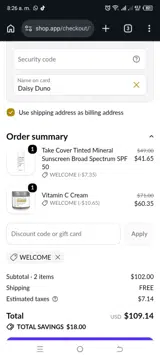 Kinetics Cosmetics coupon verification screenshot