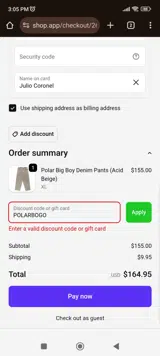 POLARBOGO coupon verification screenshot