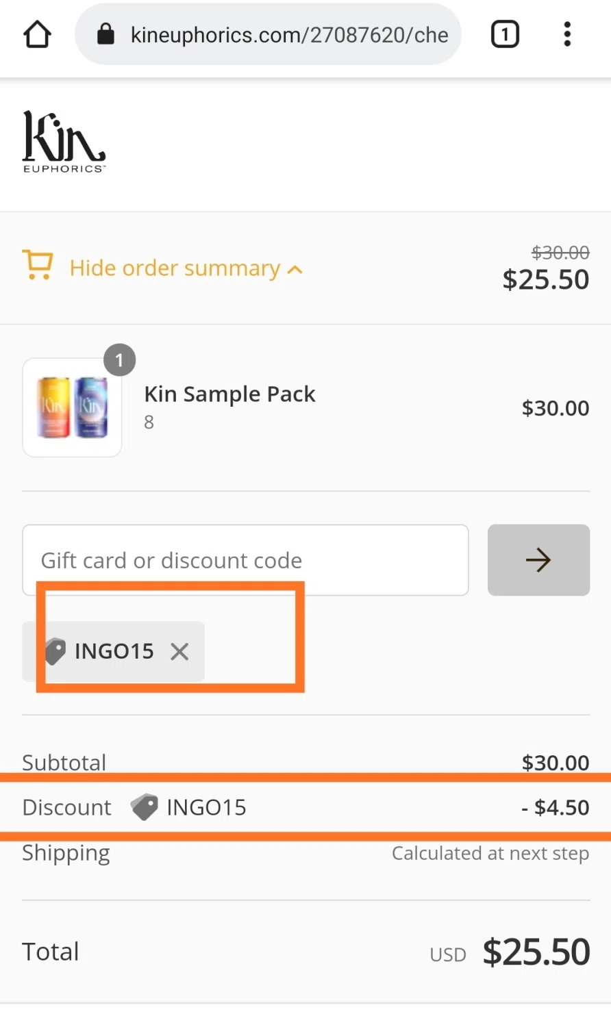 where to use Kin Euphorics promo code box