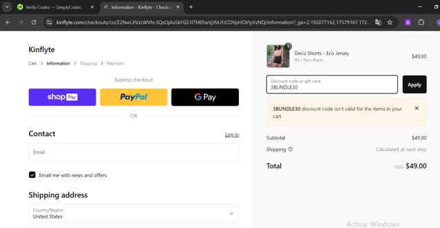 Kinflyte checkout page showing Kinflyte promo code box | Screenshot taken by SimplyCodes community member on Oct 18, 2024