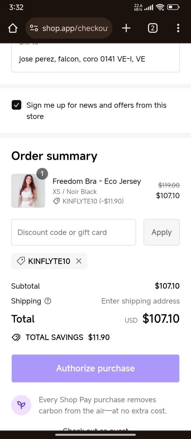 Kinflyte checkout page showing Kinflyte promo code box | Screenshot taken by SimplyCodes community member on Apr 1, 2024