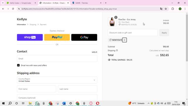 Kinflyte checkout page showing Kinflyte promo code box | Screenshot taken by SimplyCodes community member on May 29, 2024