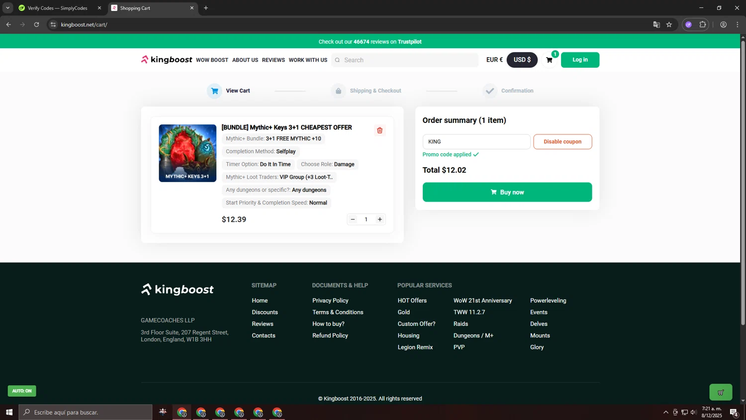 KingBoost.net promo code screenshot showing code KING applied at KingBoost.net checkout page. Uploaded by SimplyCodes community member MRYORMAN on Dec 8, 2025