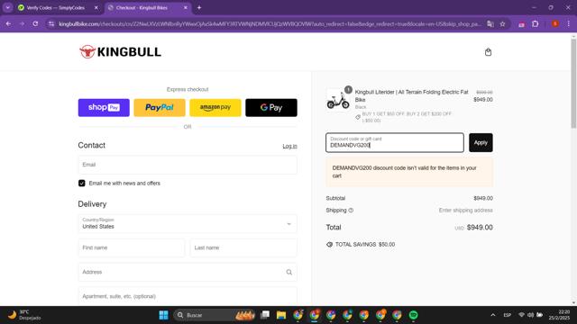 Kingbull checkout page showing Kingbull discount code box | Screenshot taken by SimplyCodes community member on Feb 26, 2025