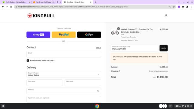 Kingbull checkout page showing Kingbull discount code box | Screenshot taken by SimplyCodes community member on Mar 20, 2025