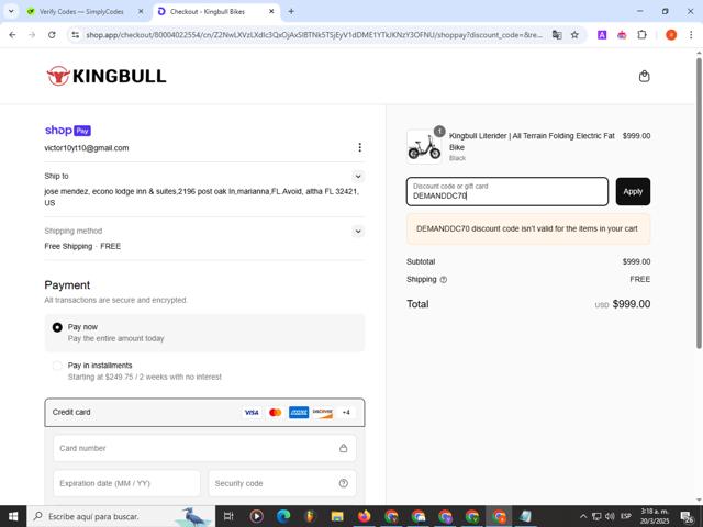 Kingbull checkout page showing Kingbull discount code box | Screenshot taken by SimplyCodes community member on Mar 20, 2025