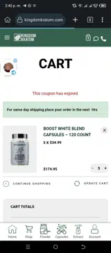 Kingdom Kratom coupon verification screenshot