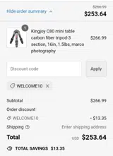 Welcome10 coupon verification screenshot