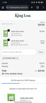 King Lou Pets coupon verification screenshot