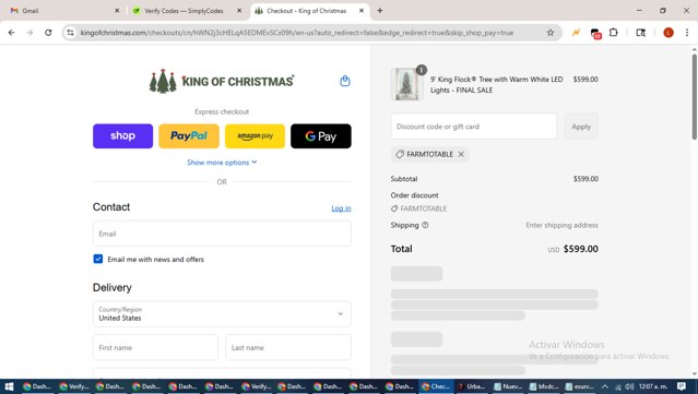 King of Christmas checkout page showing King of Christmas coupon code box | Screenshot taken by SimplyCodes community member on Sep 8, 2025